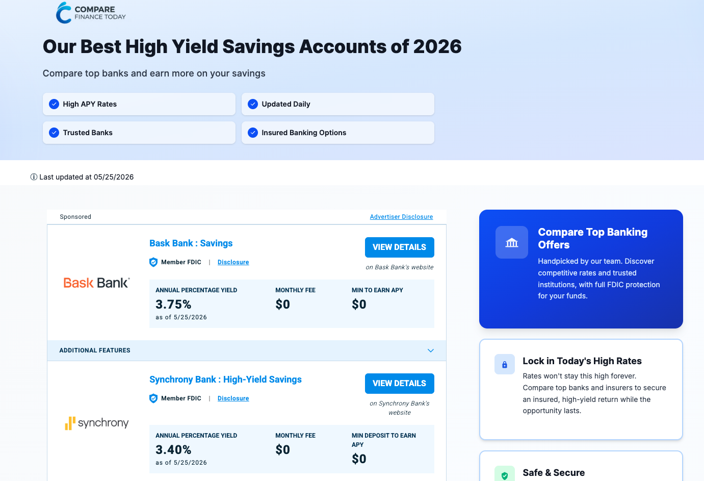 Compare Finance Today comparison page