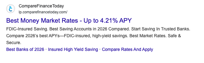 Compare Finance Today Google ad