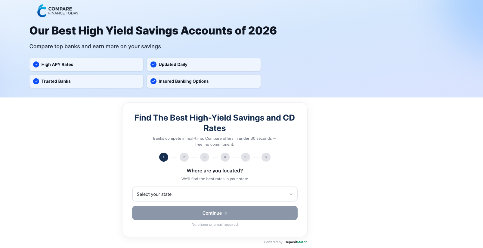 Compare Finance Today landing page