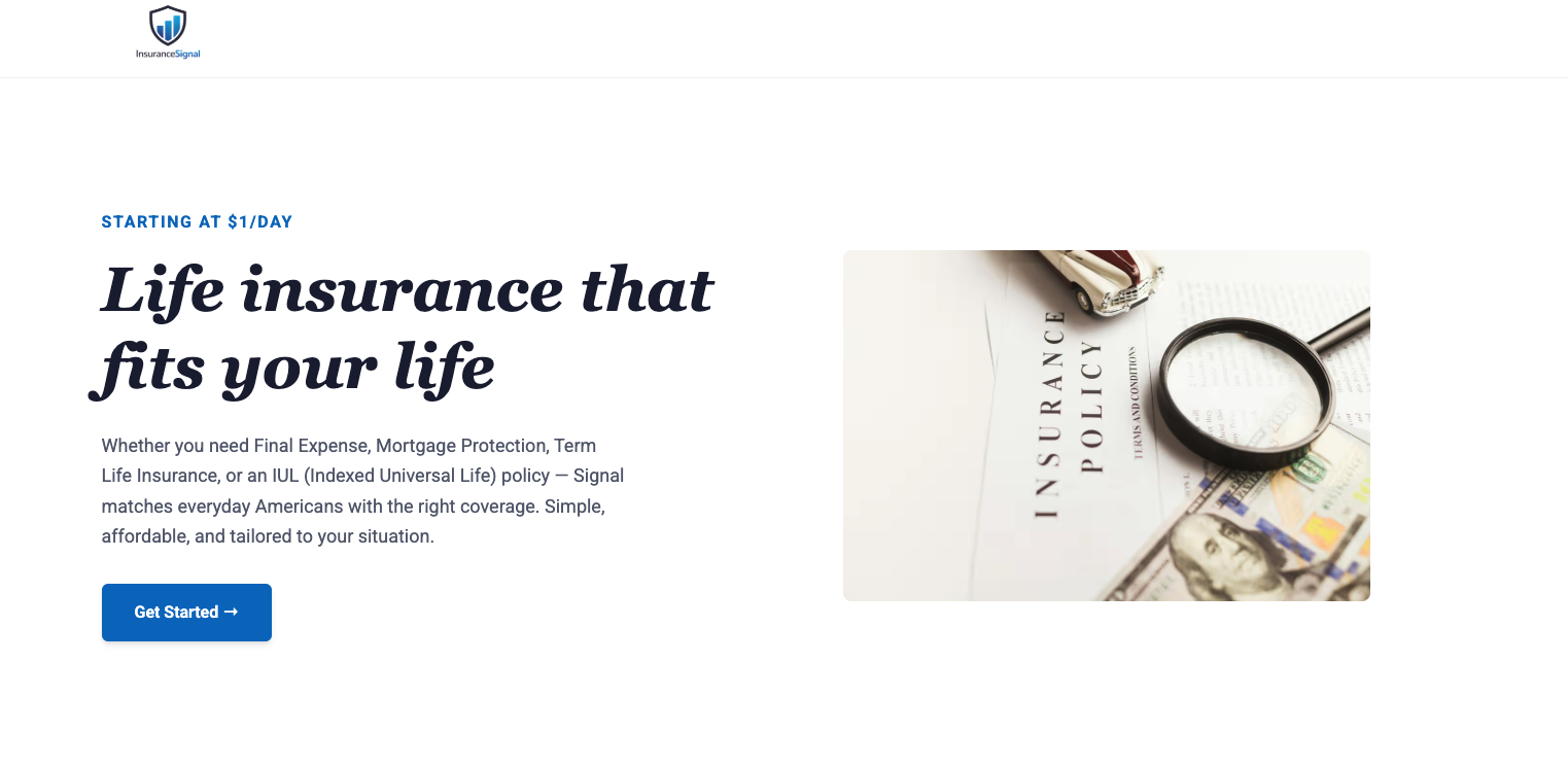 Insurance Signal landing page